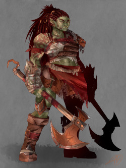 jen-iii:I’m finally learning how to play D&amp;D with my buddies so here’s my Half-Orc Fighter Brutaak!!! and yes she is just a straight up Thirst creation by me!!