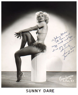 Sunny Dare         (aka. Roberta Bauman)Vintage 50’s-era promo photo personalized: “To Johnny Martin — It’s been a real crazy week  -  and hope I see you again soon  — Sincerely,   Sunny Dare   Jan 1st 1957 ”..