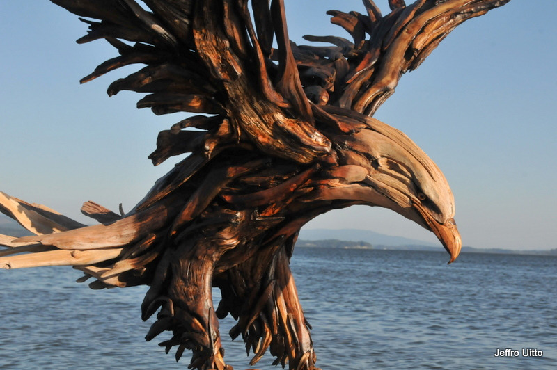 Wood sculpture (The Sea Horse &amp; Driftwood Eagle) by Jeffro Ouitto
