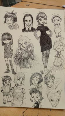 z0nesama:  hatebitxx:  Drawing some cartoon creepy, spooky, and goth girls for Halloween. With a special guest cameo from someone whose cartoons are a little ‘different’ from the rest.   Lovely doodles!