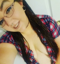 BellxXx in a barely there flannel shirt