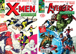brianmichaelbendis:  Marvel Comics - then and now. Avengers #24.NOW (2013) covers by: Mike Deodato after Jack Kirby (1963)Tom Scioli after Jack Kirby (1964)Art Adams after Neal Adams (1971)Carlo Barberi after Gil Kane and Dave Cockrum (1975)Daniel Acuña