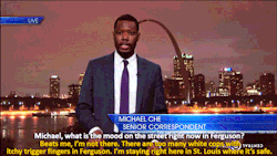 sandandglass:  Daily Show correspondent Michael Che tries to find a safe place to report from. 