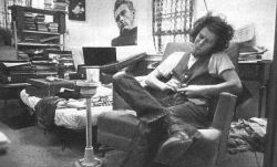 themaninthegreenshirt:“You have to keep busy. After all, no dog’s ever pissed on a moving car.” - Tom Waits at home in L.A. 1973