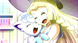 lilliepokemonsunandmoon:  Lillie and her Alolan Vulpix!!  Pokemon Sun and Moon Anime Episode 14