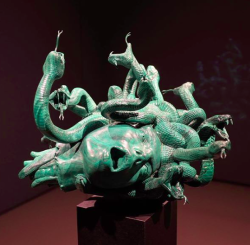warmmagicaltropicaloceans:“Malachite is a poison stone. The Romans used to make lots of things out of malachite. They would use veneers, very small mosaic pieces. It’s very difficult to carve so it would take years to carve something like the Medusa’s