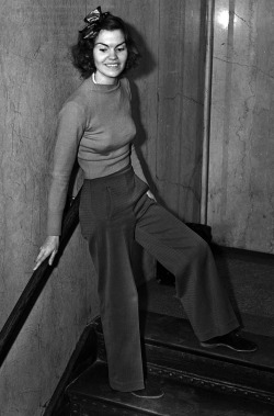 bobbysockss:  maudelynn:  A Crime of Fashion ~ Nov 15, 1938  On Nov. 9, 1938, Helen Hulick, 28, wore slacks during a court appearance to testify against two men. Her case was rescheduled and Hullick was asked by Judge Arthur S. Guerin to next time wear
