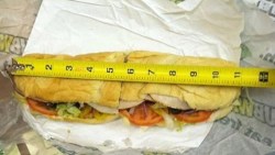 thedailywhat:  Weird Lawsuit of the Day  Last Week, New Jersey residents John Farley and Charles Noah Pendrack filed a lawsuit to have Subway change the name of its signature “footlong” sandwich after Facebook user Matt Corby posted this picture of