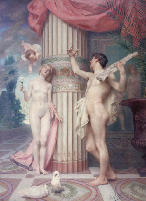 mysteriousartcentury:José Veloso Salgado (1864-1945), Cupid and Psyche, 1891, oil on canvas, 262 x 191 cm. National Museum of Contemporary Art - Museu do Chiado.