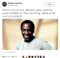 hustleinatrap:  Robert Guillaume, Emmy-winning actor, dies at 89. Among Guillaume’s achievements was playing Nathan Detroit in the first all-black version of “Guys and Dolls,” earning a Tony nomination in 1977. He became the first African-American