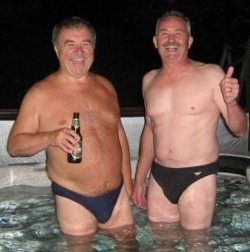 hotdadsbigcocks:  Innocent drunken hot tub party turned Daddy 3-way orgy