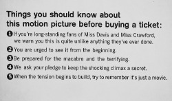 completelyunproductive-deactiva: Warnings on a poster for &ldquo;What Ever Happened to Baby Jane?&rdquo; (1962)
