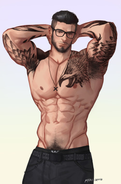 mylkichoco: Gladiolus Amicitia as a model and with eyeglasses :3 y’all know it has a dick out variation   ( ͡° ͜ʖ ͡°)  