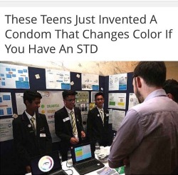 onlyblackgirl:  dope-kulture:  🙌🙌🙌🙌🙌🙌🙌🙌🙌🙌🙌🙌🙌🙌🙌🙌🙌🙌🙌🙌🙌  A condom that changes colour when it comes into contact with sexually transmitted infections has been invented by a group of school children.