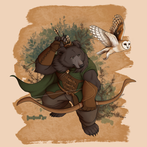 bearlyfunctioning:Rangers move with finesse through forest &amp; fen.🏹🌿 Master marksmen, trackers &amp; animal handlers. This sloth bear &amp; his owl companion have seen it all! 🦉7th of my ‘Fantasy class bear’ series, funded by my amazin