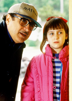 cinyma:   Danny DeVito and Mara Wilson during the filming of ‘Matilda’ 1996.  