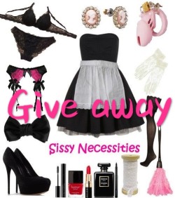 alexissux: boislutchloe:  miss-chastity:  New Giveaway!  Join the giveaway and win the most cutest sissy necessities. This sissy starter pack is worth more then 跌 so make sure you enter fast.  How to enter? - Like this giveaway - Reblog this giveaway