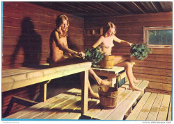   Finnish women in the sauna, via Delcampe.  