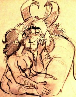 notsafeforroskii:  Just nari and Asgore being cuddly. Naked.