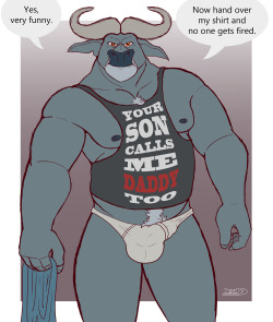 the-dredd: Oh look, someone replaced Chief Bogo’s shirt while he was taking a shower with one that has a silly print on it. How delightful! Haha, our officers at the ZPD are always good for a laugh. I was meaning to draw chief Bogo since I first watched
