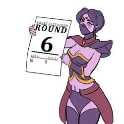adultart-marmar: After a WAY to long hiatus I finaly managed Lina and Rylai facing off in the great Slutathon again. We pick up where we left off with the updated score board now showing a 1 pooint lead for Lina, Rylai getting closer to even out the score