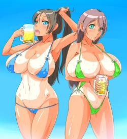 Hey, you! Did you put something in our drinks? How did our breasts grow so huge all of a sudden?!