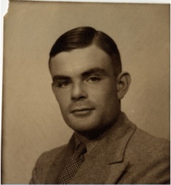 almaviva90:   Alan Turing posing for his passport photograph, c. 1930s - c. 1940s (from the archives of King’s College, Cambridge)  It’s always sad to remember how such a great man’s life was needlessly cut short but at least we can get a small