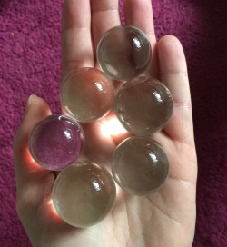 keres-nirvana:  This is more like it! Now I have a nice collection of glass balls I’m going to make sure I get every single one of them locked away in my useless fuck hole! I best get the slippery surface hazard signs out as we all know my cunt going
