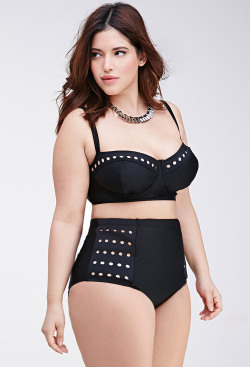 curveappeal:  Denise Bidot for Forever 2142 inch bust, 34 inch waist, 47 inch hipsPerforated Corset Bikini Top and High Waist Bikini Bottoms at Forever 21 (via Shop Style)