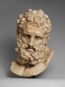 ganymedesrocks:  Marble head of Herakles - Copy of a Greek statue of the second half of the 4th century B.C. with attribution to Lysippos, a Greek sculptor of the 4th century BC. Together with Scopas and Praxiteles, Lysippos is considered one of the three
