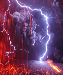 Fireworks and sparklers (eruption of Mount Sakurajima, Japan)