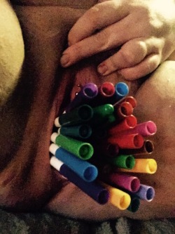 katie-ramey:  Stretching my pussy with some markers- I got 27 in there this time!!  Progressing strong