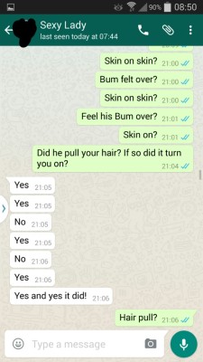 hotwifesextext:  2 of 4  This is a WhatsApp conversation between my woman, who has a regular fuck buddy, and myself.   We gave a game we play, where she gets a points target and challenges, to do by the end of the year. Various points are given for differ