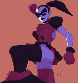 raikoh14:Harley Quinn’s new outfit that’s from the upcoming Batman OVA. Pose referenced from one of Widowmakers emote cause I thought it fits Harley.