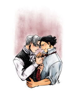 prospectkiss:  jflammeus: Day 02. Phoenix Wright and Miles Edgeworth (Ace Attorney) The reason I decided to become a lawyer to begin with…was because I believed in the things you said to me, all those years ago.  Such a sweet picture. I’m not sure