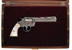 45-9mm-5-56mm:   Cased Custom Engraved .357 Magnum Colt Python Double Action Revolver with Pearl Grips  God damn! 