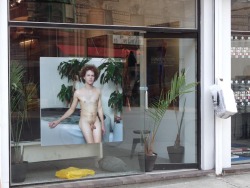 maleinstructor:  A photograph of a nude male in a downtown Manhattan gallery’s front window has drawn protests from neighborhood parents and schoolteachers requesting its removal. Fully frontal, the young man stares out to the busy street with his genital