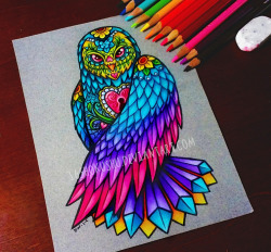 dannii-chan:  Day of the Dead Owl Commission I made sure to put lotsa colors in this one~ ♡o｡.(✿ฺ｡ ✿ฺ) Thanks Madison!! ____________________________________________ Tattoo design for the thigh. Please do not use! Prismacolor pencils on pastel
