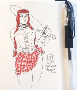 callmepo:  Tiny doodle of The Scotsman’s daughter from Samurai Jack.   Not so tiny actually because he has some pretty huge daughters.