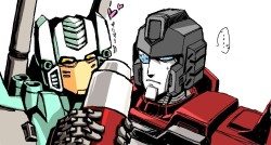 kazenoru:  p-chat with cutter no.7, perceptor by cutter and brainstorm by me. face rubbing the shoulder canon(???) of percy (＊´艸`＊） (please don’t mind the 3-dimensional positioning :p 