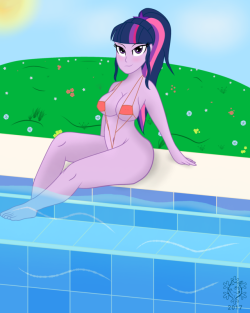 fimbulvinterslazyassart:  12 Months of pinups - November  Scitwi in a bikini, Sun and a pool. Need more be said?  ;9