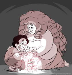 thegembeaststemple:  I’d like to imagine Rose coaching her precious baby kid on bringing out his various abilities and having magical mom/son bonding time and *sobs* Commission for @ximmortalpranksterx from their AU where Rose and Steven are able to