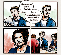 foundloveinbudapest:  obsessiforge:  bluandorange:  so I’ve got this headcanon that Guardians of the Galaxy is really the Avengers playing a table top roleplaying game, where Bucky’s the DM who suffers through heaps and loads of trolling  Mostly