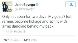 jaxblade:  srolhogan:  The star we deserve.  I loved John Boyega before BUT THIS FUCKIN CEMENTED IT!! His life is my Friggin GOAL haha 