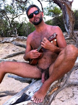 nudegaybeachdude:  September, 2013   Ukelele Nude Making his clothes-free music  Let me strum that for ya&hellip;