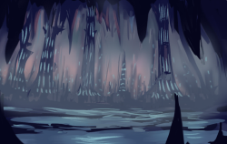 kavos-plz:  Drowcember day 4.ah environments…… just squint your eyes and imagine the mesh of colors here is a drow city surrounded by a lake.  