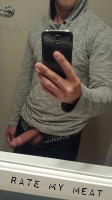 dodgecaliber2007:  Taking on last selfie of his semi hard penis know once it is locked up, he won’t be able to see it for a long time.  His roommate was sick of his constantly finding him jerking so he got a chastity cage to lock his penis in.  At