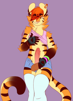 jarvofbutts: Alex and his boi hips -3- So yeah, he is a well hung tigre. Extremely femmy and promiscuous. (ie, he’s a slut ;P)I’ll probably finish one more of the sketches I did of him, before I move on to newer works. If you guys have any questions
