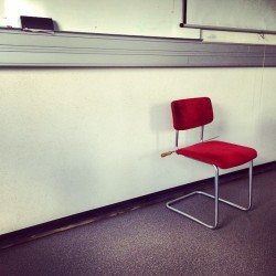 lonelychairsatcern:  #lonelychairsatcern red corduroy chair in