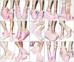 nymphetfashion:  nymphetfashion:  Pink Shoes From Dollskill Glitter Platforms / Baby Girl Boots / Ribbon Oxfords / Velvet / Satin Ballet Bow    Ribbon / Sneakers / Fur Platforms / Ballet Strap / Pom Pom Heels   Fur Sandals / Satan Tie Up / Heart Cut